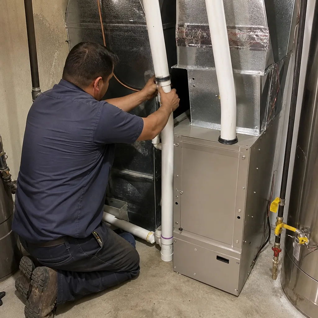 HVAC technician performing professional furnace repair and maintenance services